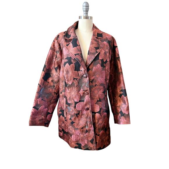 Draper's & Damon's Large Floral Jacquard Coat Pink Black Button Front Jacket - Picture 1 of 5
